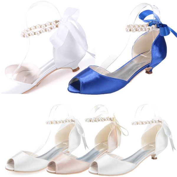 

blue women cinderella wedding heels bridal shoes peep toe prom evening party pumps heels with pearls 0700-11, Black