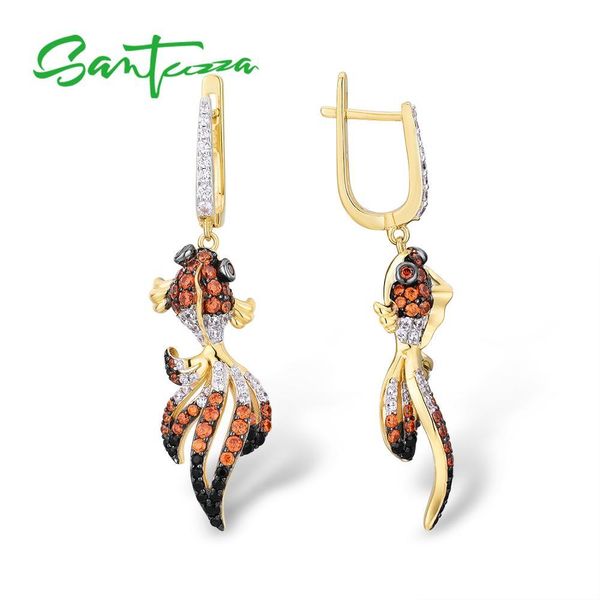 

santuzza silver gold fish earrings for women 925 sterling silver dangle earrings cubic zirconia brincos jewelry cx200624, Golden