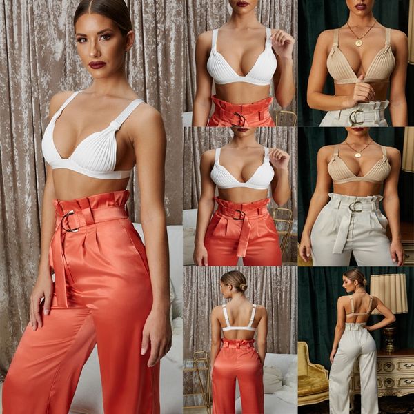 

new fashion womens v neck sleeveless tank bustier bra vest crop bralette, White