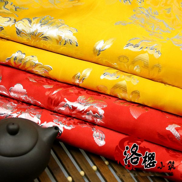 

woven damask gold jacquard cloth costume hanfu formal dress kimono cos clothes brocade fabric peony, Black;white