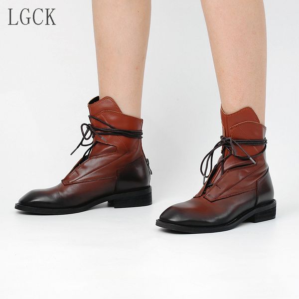 

plus size 34-43 genuine leather women shoes ankle short boots ladies casual fashion cross-tied booties classic punk motorcycle, Black