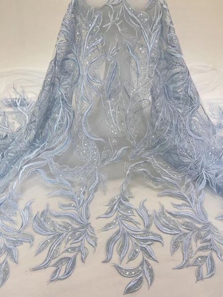 

super quality african beaded lace fabric syj-56689 embroidery sequins tulle lace fabric for nigerian party dress, Pink;blue