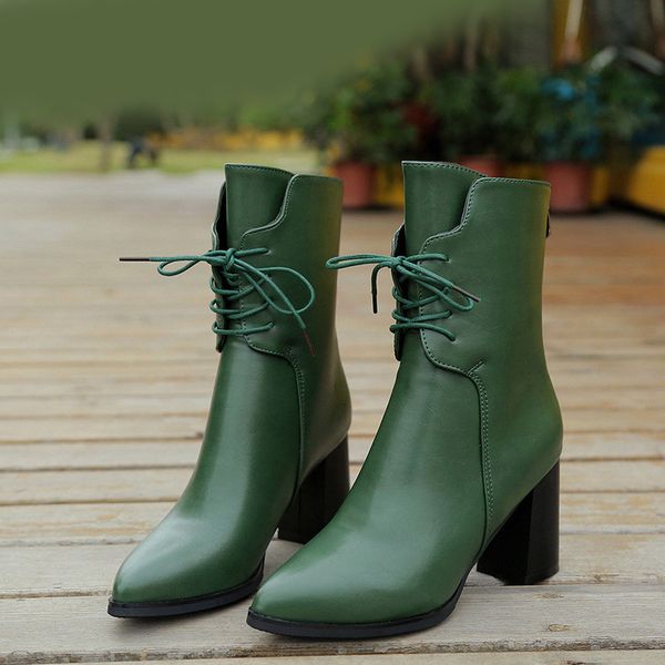 

jrnnorv pointed toe women's boots 2 colors plush ankle keep warm winter boots for women autumn high heel zipper leather, Black