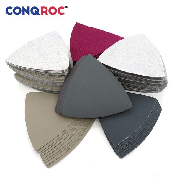 

50 pieces 90mm sanding triangles hook loop wet dry waterproof sand sheet for oscillating tool metal car phone plastic polishing