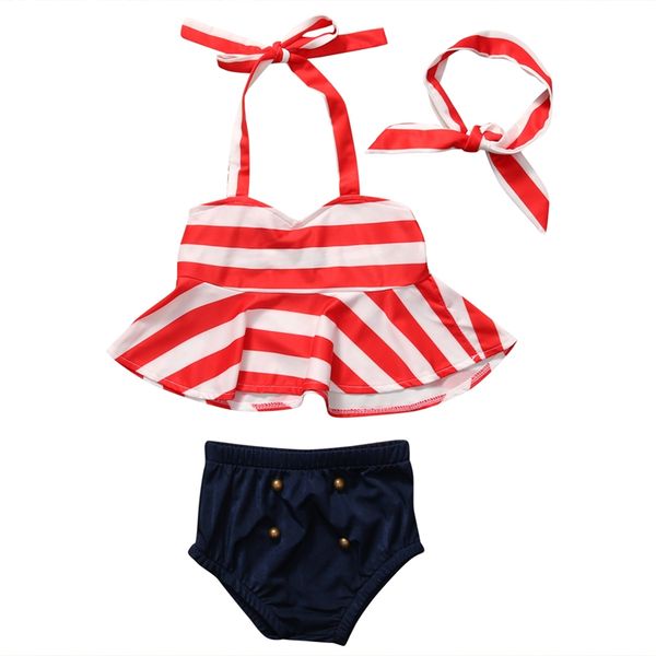 

new 3 pieces toddler kids baby girls striped swimsuit swimwear bathing suit tankini bikini set beachwear cute