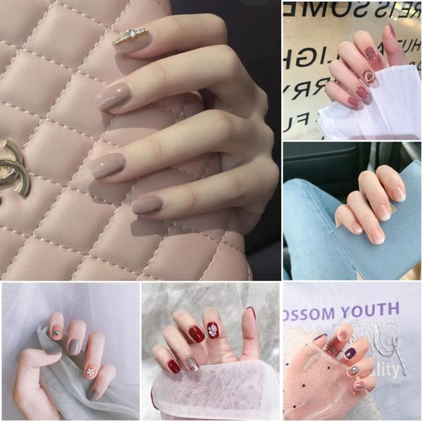 

mutiple ins beautiful 3d fake nails japanese bride false nails 24pcs french cute summer lady full nail tips nail art, Red;gold