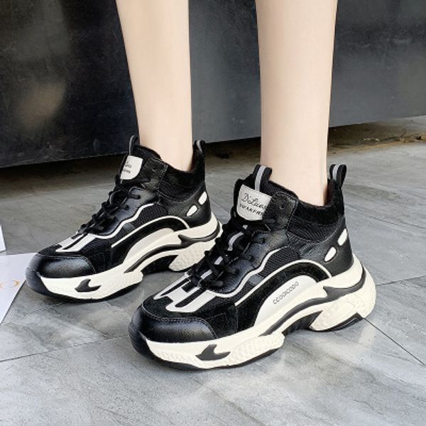 

womens flat casual shoes increased thick bottom non-slip high-cut cotton plush shoes womens new ins warm and velvet sports 2020, Black