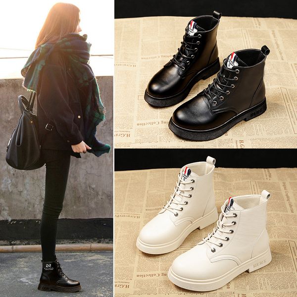 

women's rubber boots booties ladies low heels booties round toe lace up autumn shoes luxury designer boots-women clogs platform, Black
