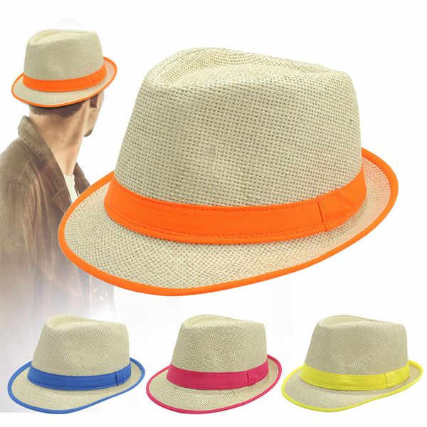 

mens hat summer fluorescence hemming jazz hat straw visor beach -opk