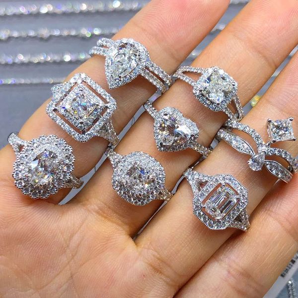 Joias de luxo exclusivas Choucong Anel multiestilo de prata esterlina 925 real Topázio branco CZ Diamante Gemstones feminino Anel de aliança de casamento para amantes