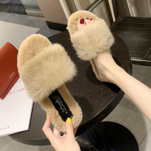 

shoes for girls luxury slides flat slippers plush shose women lady designer fur soft cotton fabric with fur, Black