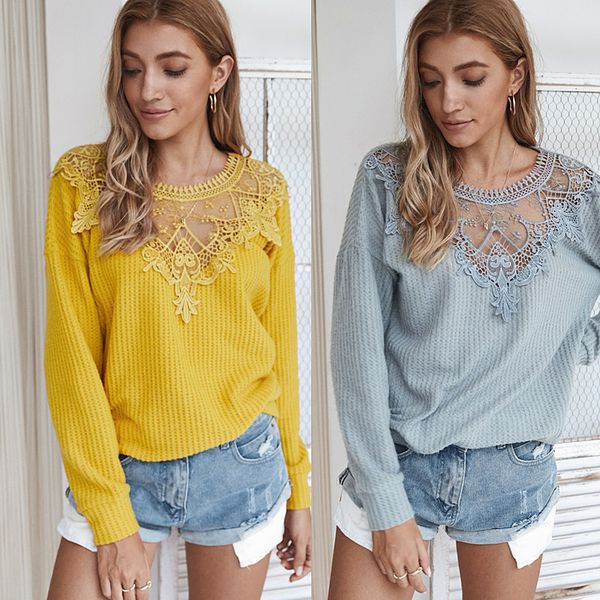

women elegant autumn sweaters long sleeve lace patchwork female knitted casual women pullover sweaters thin knitwear, White;black