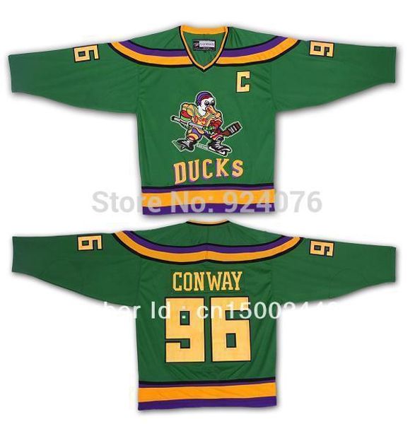 

factory outlet, kids/youths hockey jerseys -charlie conway #96 mighty ducks of anaheim hockey jersey 1996-06 white/green - customized swen o, Black;red
