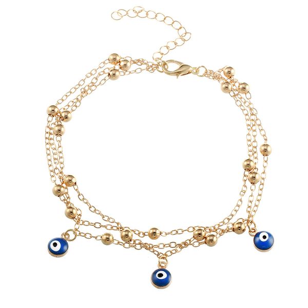 

new bohemian turkish blue eye anklets beach footchain jewelry multilayer gold silver adjustable anklet bracelet for women, Red;blue