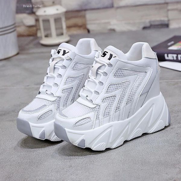 

women high 2019 summer women height increasing pumps 10 cm thick sole trainers white shoes, Black;white