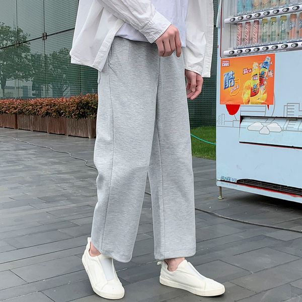 

men's pants casual fashion solid color cotton sweatpants men streetwear wild loose straight trousers mens joggers track, Black
