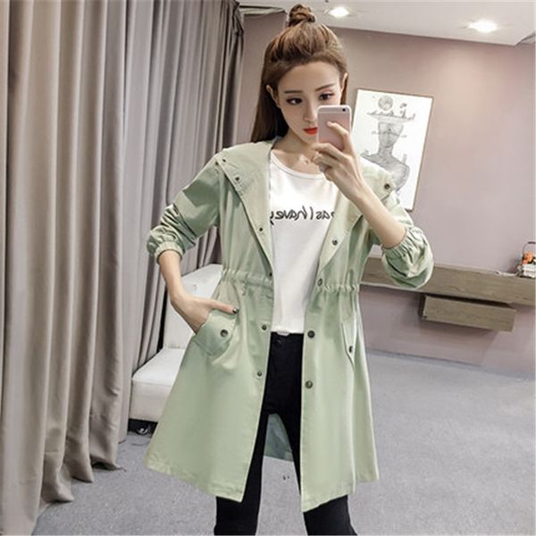 

plus size single breasted trench coat women 2020 fashion spring autumn coats long slim hooded windbreaker female outerwear, Tan;black