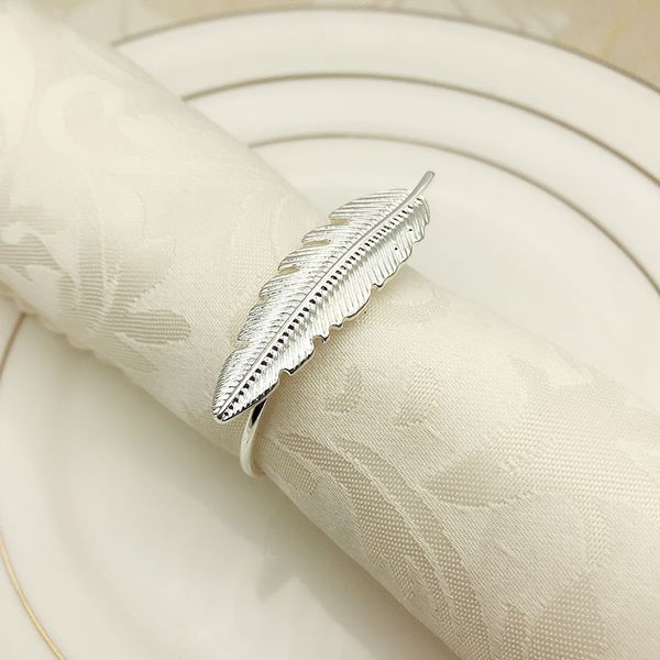 

10pcs creative alloy silver feather napkin buckle new western restaurant napkin ring plating towel buckle l table decora napkin rings