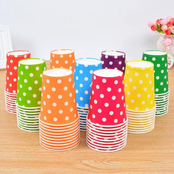 

10pcs new disposable paper cups degradable yellow blue red orange green dot kids boys girls baby birthday party drinking cups other event