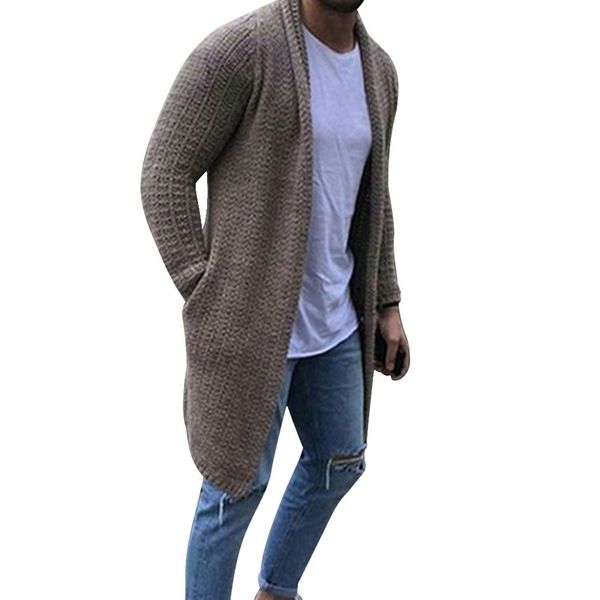 

heflashor 2019 new cardigan men long sleeve midi sweater coat with pocket winter and autumn casual solid color cardigans, White;black