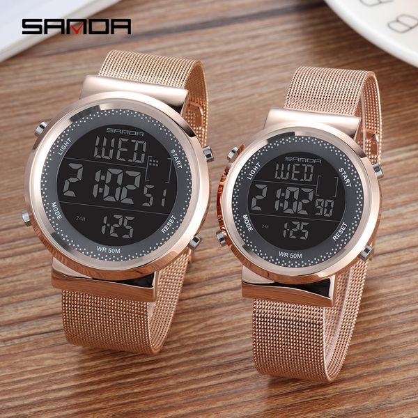 

санда пара часы высокое качество нержавеющей стали золото наручные часы мужчины женщины браслет женские часы кварцевые reloj hombre любовник, Slivery;brown