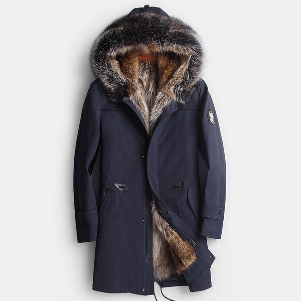 

real fur coat winter jacket men natural wolf fur liner parka men clothes 2020 raccoon collar long coat casaco yy868, Black