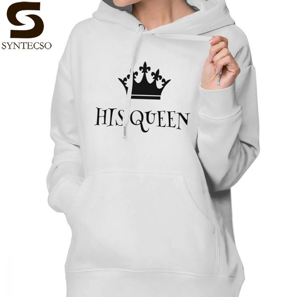 

his queen her king hoodie his queen hoodies streetwear cotton hoodies women long sleeve graphic trendy white pullover hoodie, Black