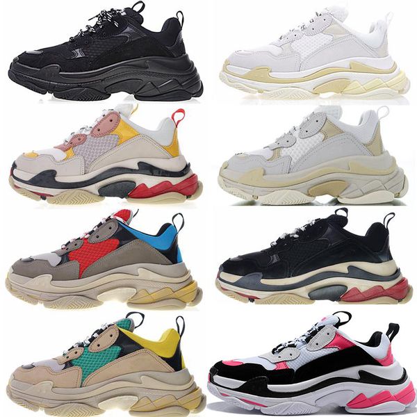 

2019 fashion paris 17fw triple s sneaker beige white black pink triple s casual dad shoes for men's women designer shoes, White;red