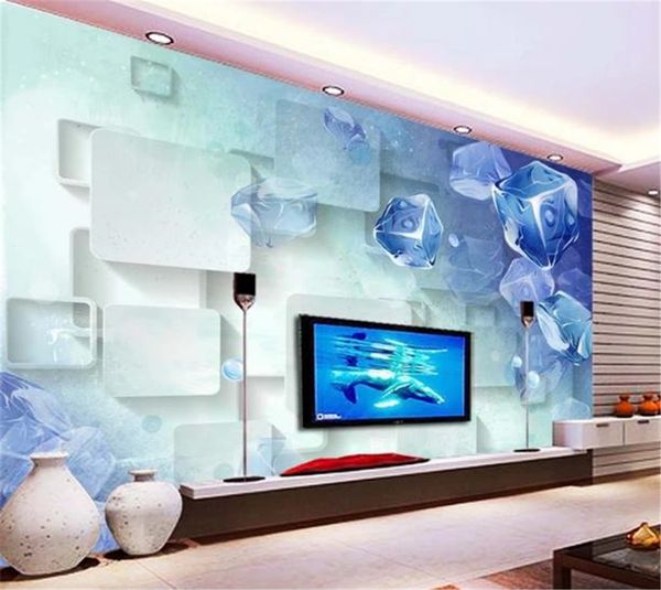 Benutzerdefinierte Tapete 3D Fantasy Blue Crystal Box 3D Indoor TV Hintergrund Wanddekoration Wandbild Tapete