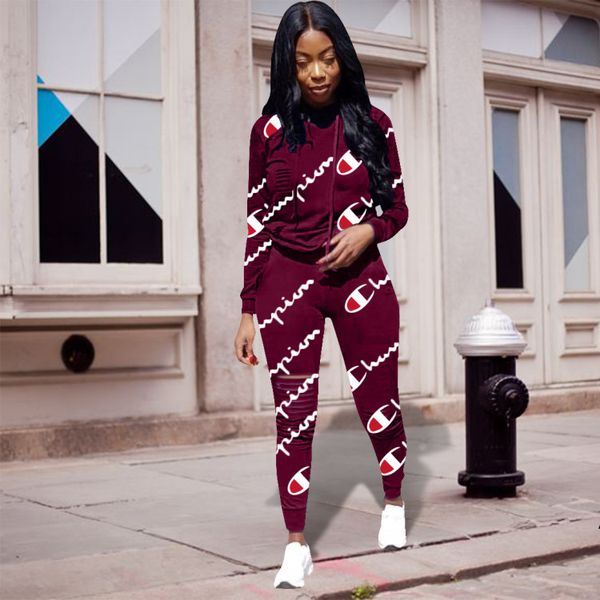 

women champion tracksuits hoodies + pants 2 piece sports suit spring summer casual pullover trousers outfits sportswear sweatsuit good c3255, White