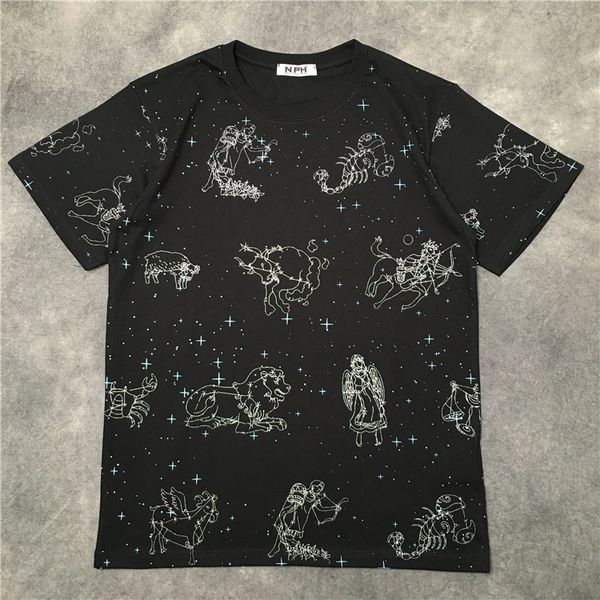 

high new novelty luxury men twelve constellations t shirts t-shirt hip hop skateboard street cotton t-shirts tee kenye #n203, White;black