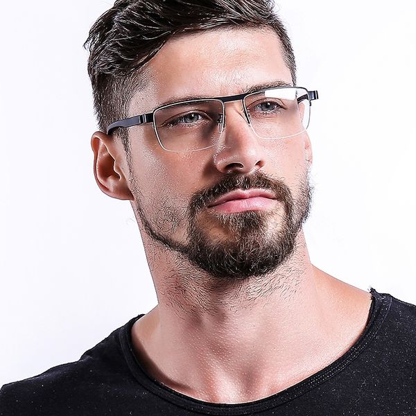 

g7003 metal plain men's business personalized half glasses frame comfortable ultra light frame glasses, Silver