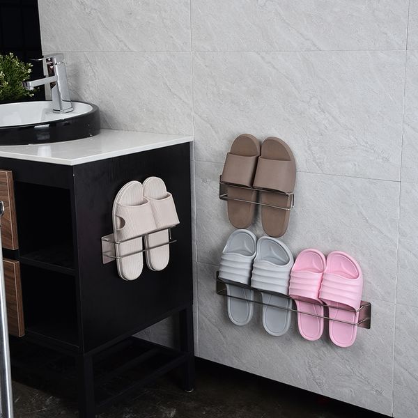 

home stainless steel bathroom slippers shelf wall-mounted shoe storage rack use