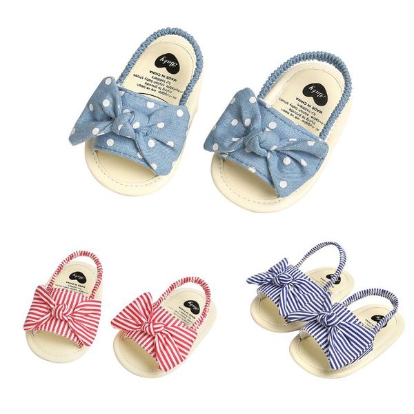 

2020 new baby summer sandals новорожденных девочка принцесса лук обувь малыши полосатых сандалии хлопок нескользящей обувь размер 0-18m, Black;red