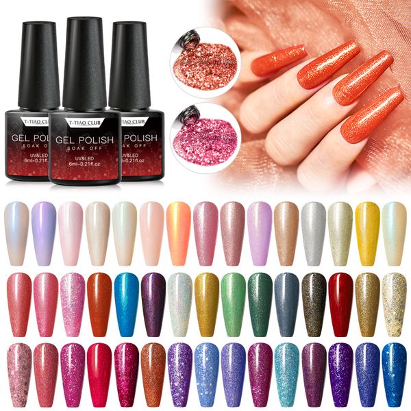 

t-tiao club 6ml glitter nail gel polish shinning semi-permanent nail art soak off gel varnish led lacquer sequins, Red;pink