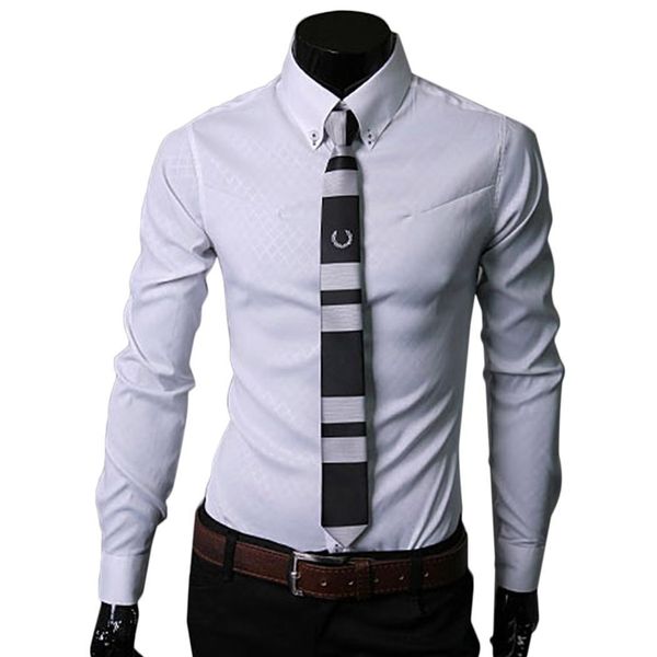 

men's casual shirts men fashion turn-down collar long sleeve lattice slim print button all season single-breasted shirt, White;black