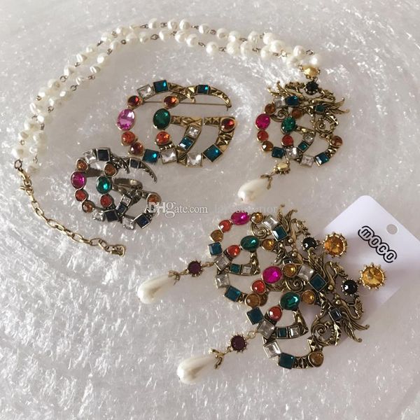 

new arrival letters luxury brooch retro vintage multicolor crystal designer brooch jewelry set fashion jewelry accessories, Gray