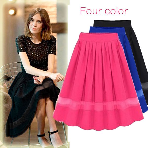 

pleated chiffon skirt summer 2020 women's casual comfortable solid color fashion midi skirt light vitality, Black
