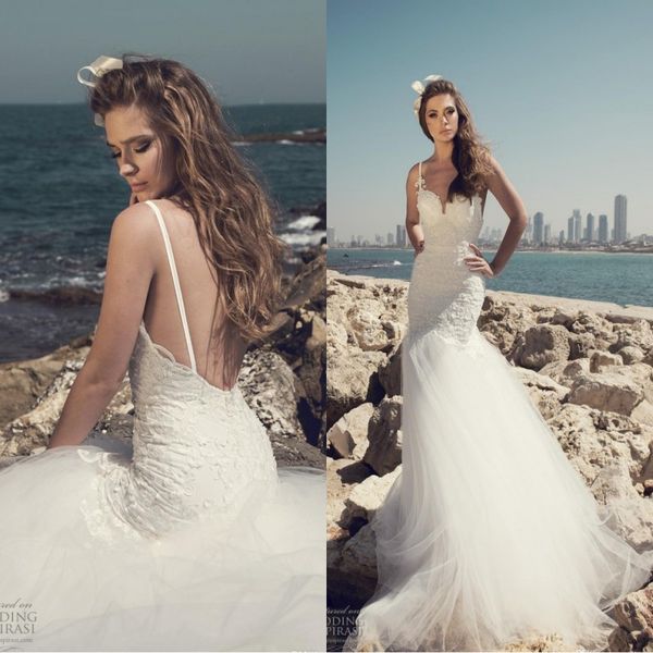 

2019 elegant julie vino lace wedding dresses spaghetti straps backless tulle new bridal gowns custom made wedding party, White
