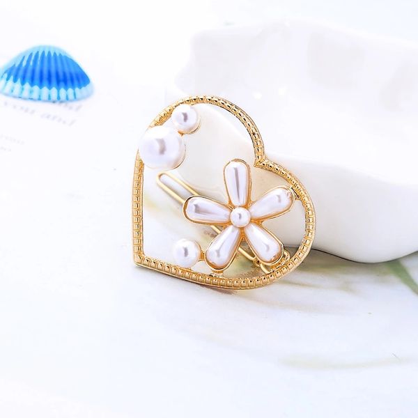 

fashionable european usa selling round heart shape hairpins pearl flower hair accessories clips for women girls, Black;brown