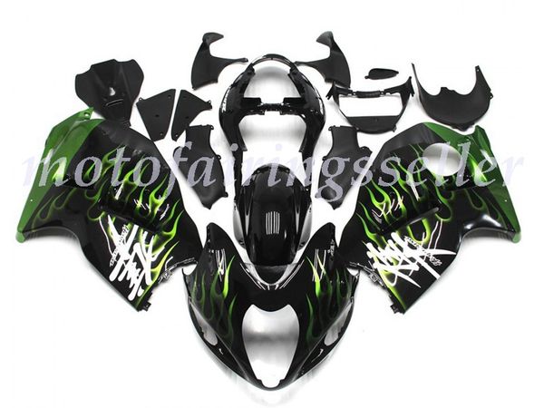 

new abs plastic fairings kit fit for suzuki gsx1300 1300r 1997 98 99 00 01 02 03 04 05 06 2007 injection mold black with deep green flame