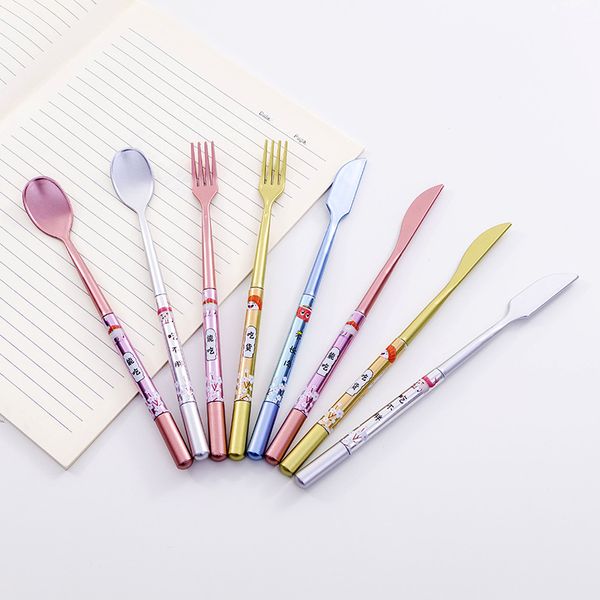 

48pcs/lot spoon knife fork style black ink gel pen creative office school sign pen creative stationery promotion gift prize