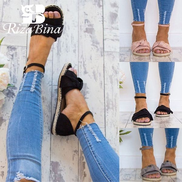 

rizabina women flats sandals bowknot casual summer shoes for women comfortable sole open toe buckle beach sandals size 35-43, Black