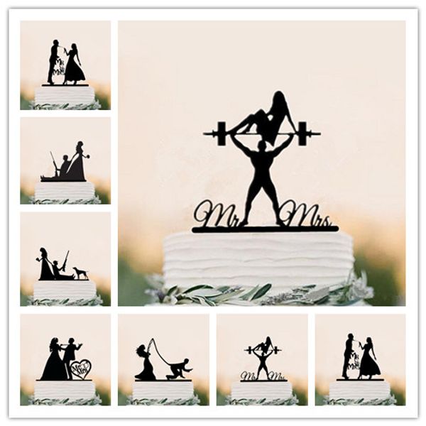 

mixed funny style wedding cake er bride & groom cake er mr & mrs black acrylic decorating