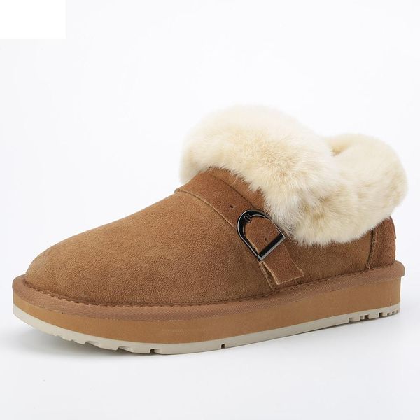 

2019-20 sheepskin suede leather wool fur lined women short ankle winter boots for woman snow boots warm shoes, Black