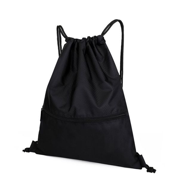 

women men sports backpack drawstring lock riding large capacity practical zipper pocket solid nylon travel wear resistant #05