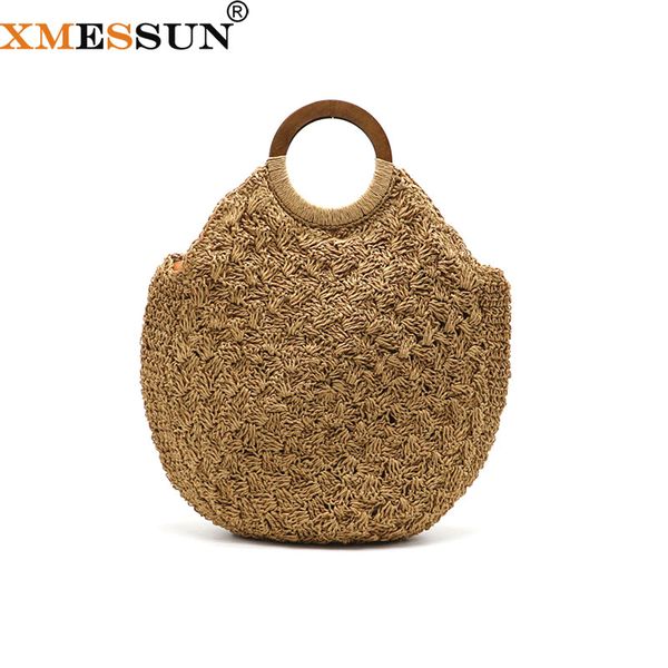 

xmessun женщины отдых соломенная сумка 2020 новая летняя мода кольцо деревянная ручка ротанг пляжная сумка плечо посланник путешествия h345