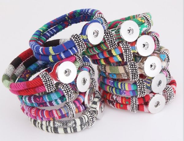 Bohemian Renkli Pamuk Kordonları Bilezikler Gümüş Renk Etnik Wrap Noosa Snap Düğmesi Takı Kadın Aksesuarları Pulseras Mujer