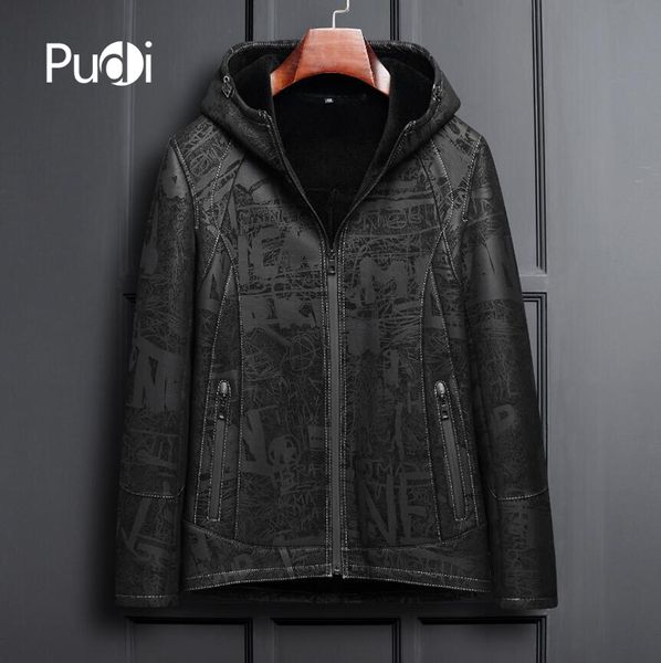

pudi mt864 2019 men new fashion real sheep leather jackets with hood boy sheep fur lining fall winter casual outwear, Black;brown