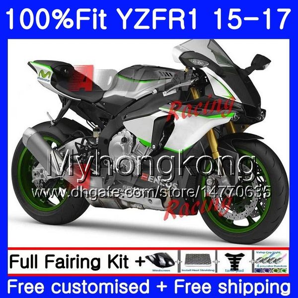 Injeção Bodys Para YAMAHA YZF-1000 YZFR1 2015 2016 2017 estoque Branco Verde 243HM.39 YZF R 1 1000 YZF-R1 YZF1000 YZF R1 15 16 17 Kit de carenagem